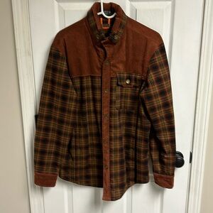 Red/Burnt Orange Plaid Jacket with Fur Interior.